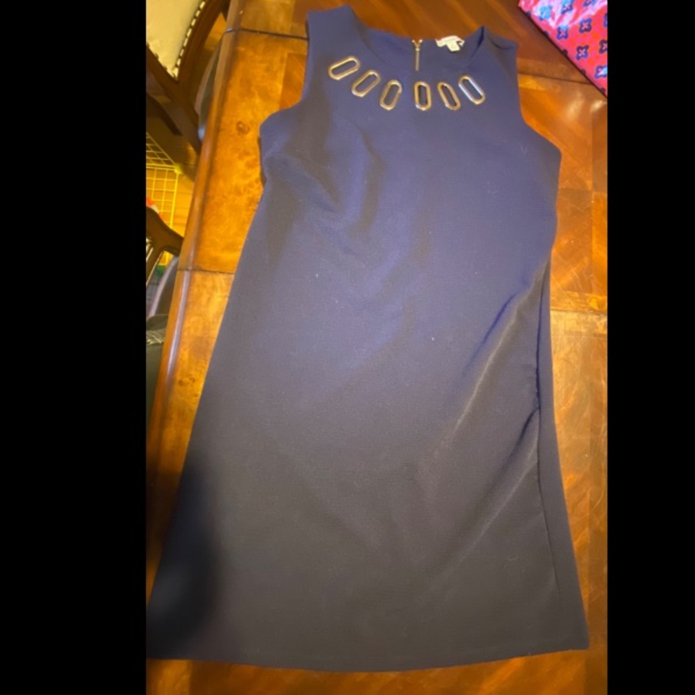 Haani Navy Sleeveless Jewel-Neck Mini Dress